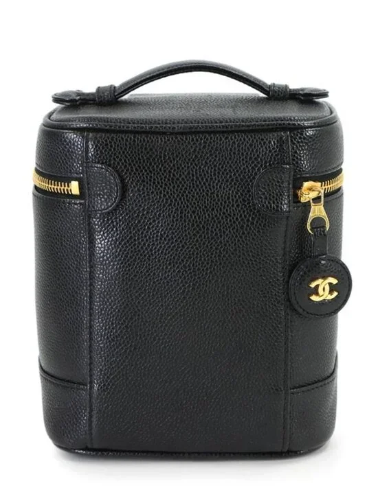 Chanel Vanity Hand Bag Caviar Leather Black CC Logo Gold - Picture 2 of 10